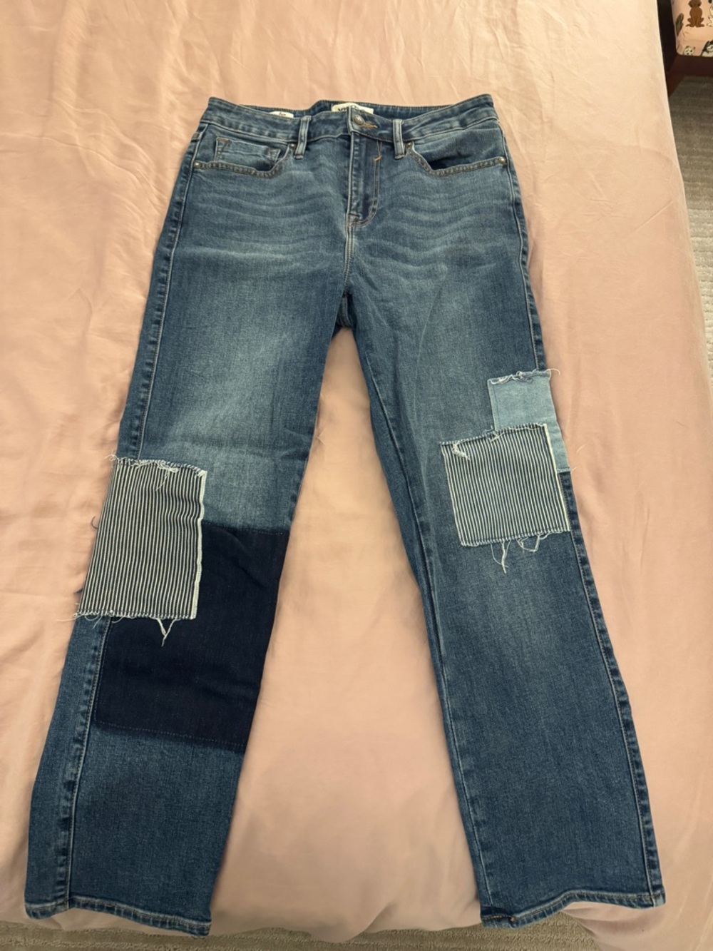 Vigoss The Baxter Mixed-Panel Straight-Leg Jeans in Blue